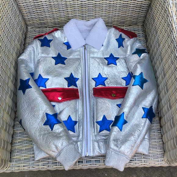 Filles A Papa Shearling Star Bomber Jacket M NWT - Picture 5 of 13